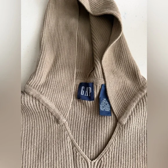 🤎🧶GAP Taupe Pullover Hoodie Cotton Rib Sweater - Picture 3 of 4